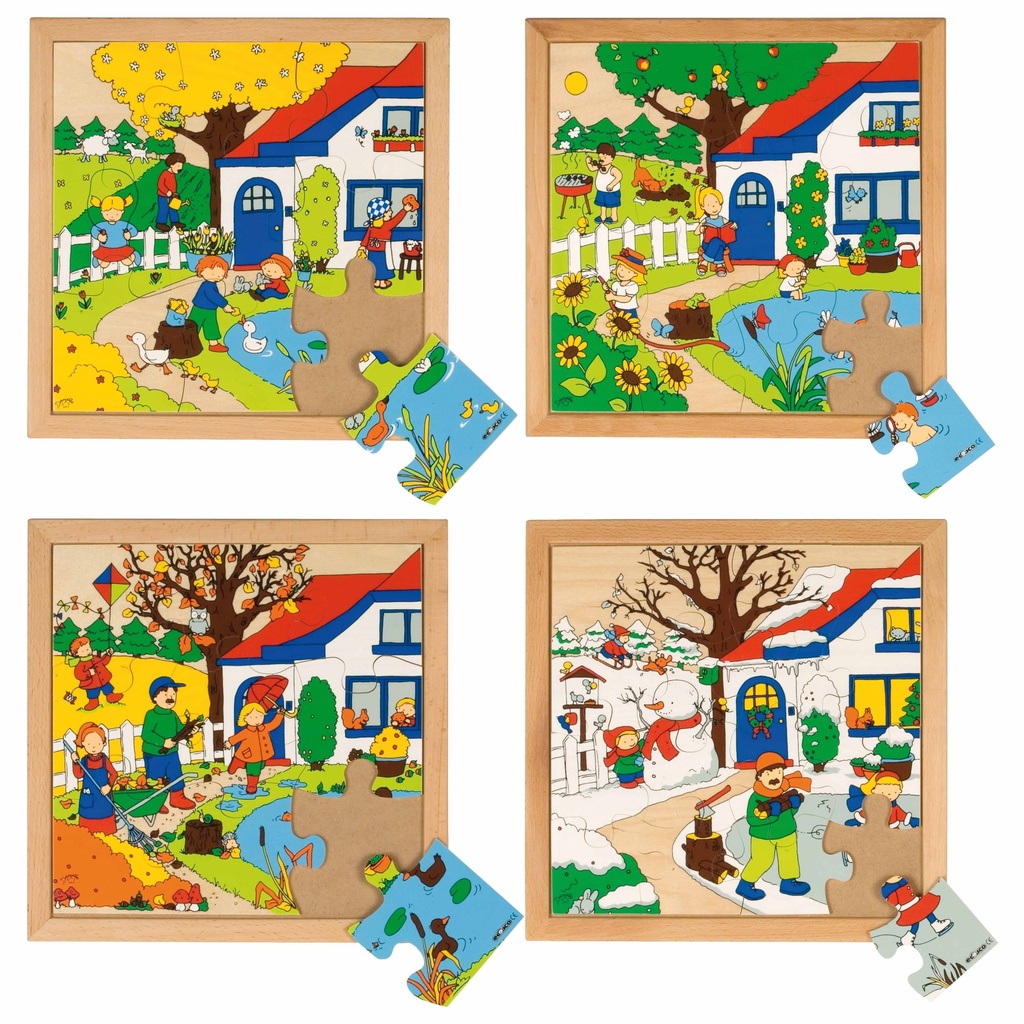 Educo -  Jahreszeitenpuzzles 1, 4 Puzzle (2x9 + 2x16 Teile), Holz